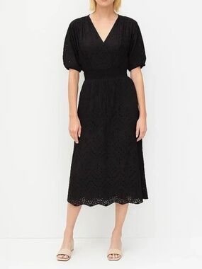 NWT★ Sz Large White House Black Market Puff Sleeve Eyelet Midi Classy Dress